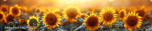 vibrant sunflower field basking in warm sunlight during sunset, showcasing the beauty of nature. Generative ai raster illustration. Pop art comic book style imitation