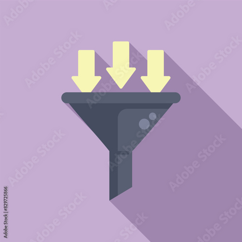 Abstract data filtering concept illustration with flat design vector. Arrows. And funnel symbol for information sorting and graphic processing management. Simplification