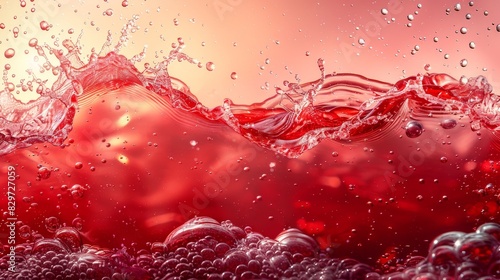 A vivid image of a liquid splash in red tones, with water droplets suspended in air