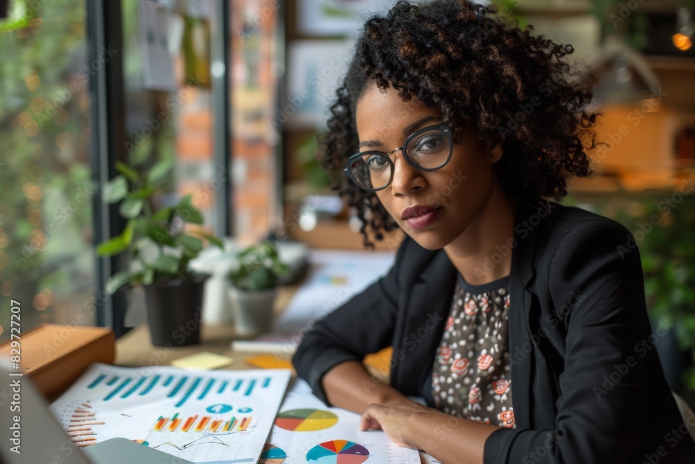 Fototapeta premium Focused Businesswoman Analyzing Data at Office
