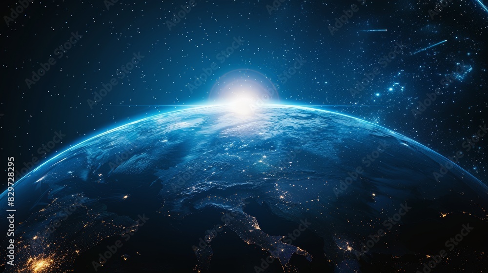 Obraz premium Stunning view of Earth from space showcasing the beauty of our planet against a backdrop of stars and cosmic wonder. Generative Ai.
