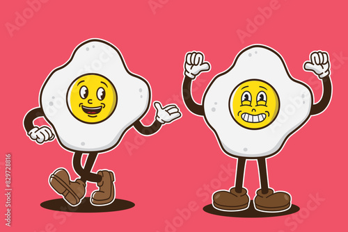 mascot fried eggs with retro style