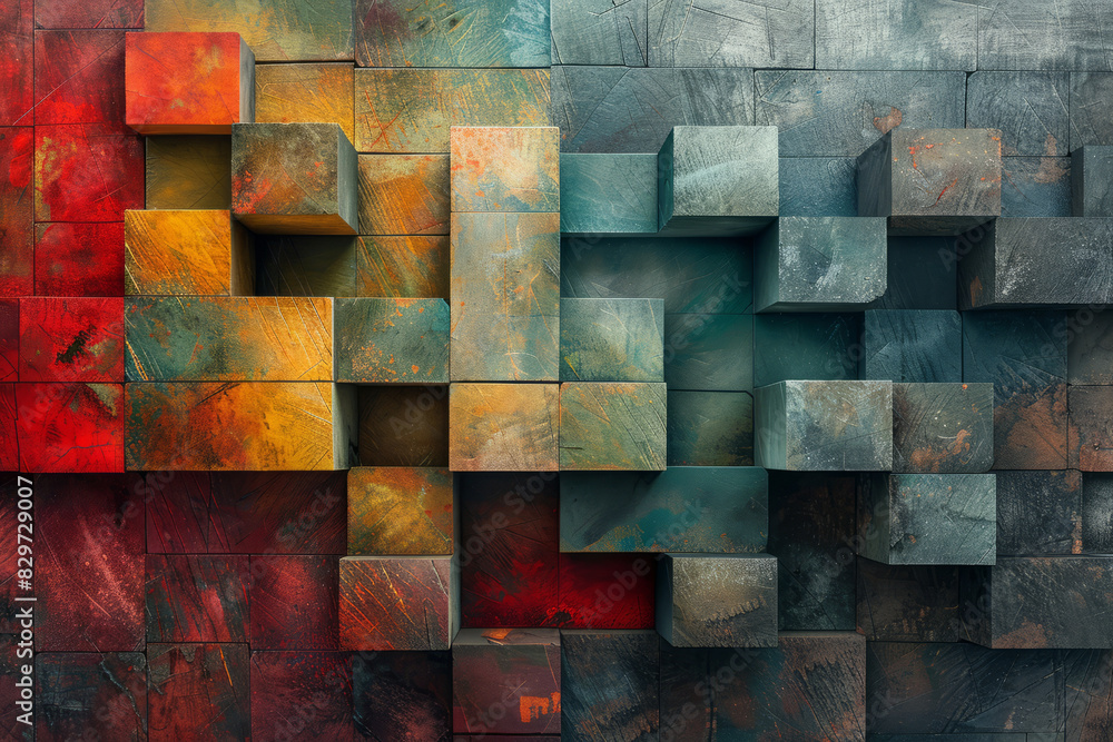 Abstract landscape made of colorful cubes with a textured finish Abstract landscape made of colorful cubes with a textured finish