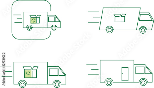 Samochód ciężarowy dostawca z logo kartonu do recyklingu, szybka dostawa