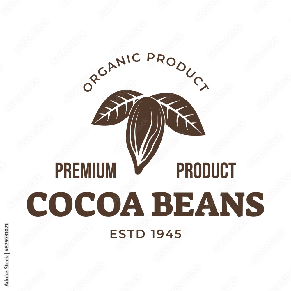 Fototapeta premium Vintage cocoa bean, cocoa plant logo icon vector template