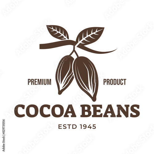Vintage cocoa bean, cocoa plant logo icon vector template