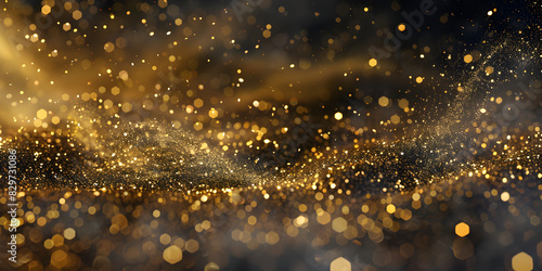 Golden Sparkles Elegance Background Design.Festive Christmas and New Year's background with sparkling golden particles against a dark backdrop.