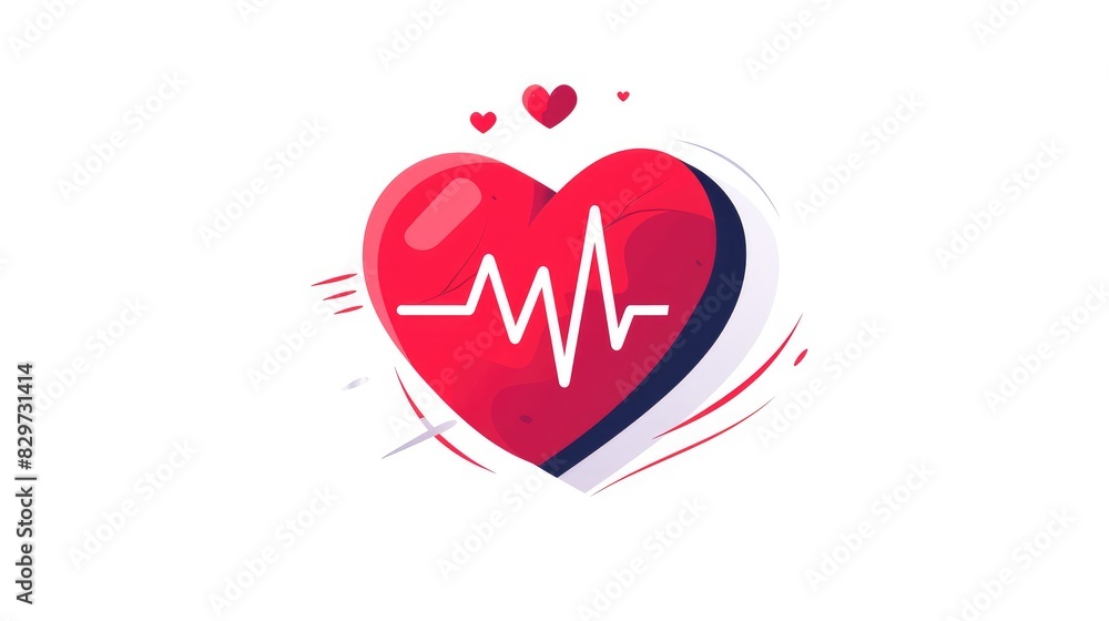 Icon showing heart rate for monitoring health along with a red heart rate 2d icon representing blood pressure and a heart cheering cardiogram This symbolizes good health depicting a healthy 