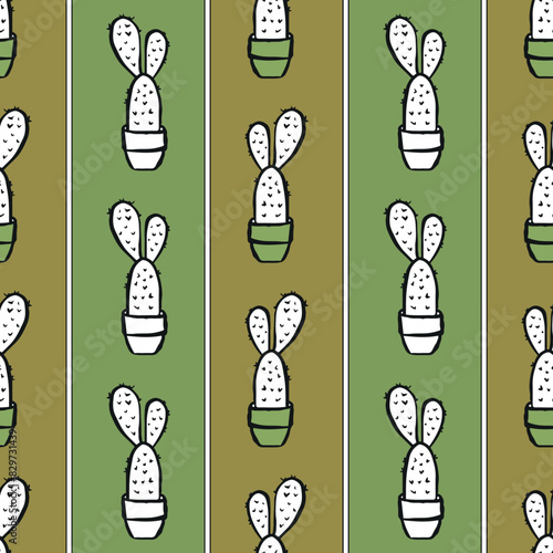 Cactus Vector Seamless pattern. Nature. Hand drawn doodle cacti. Desert Floral background. Color succulents print in the scandinavian style