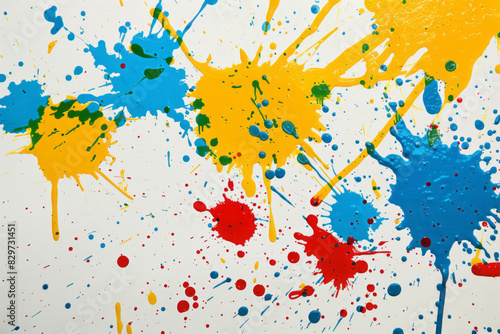 Colorful paint splatter on white canvas background