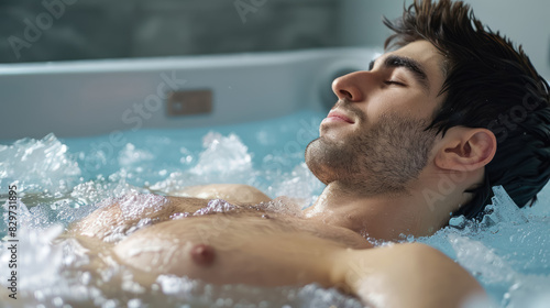  closeup  man relaxing in an ice bath for sports recovery in a serene bathroom