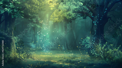 Fototapeta Naklejka Na Ścianę i Meble -  beautiful fairytale enchanted forest texture background. Generative AI.