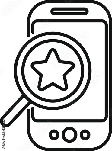 Line art vector icon depicting a star review on a smartphone screen, magnified for close inspection