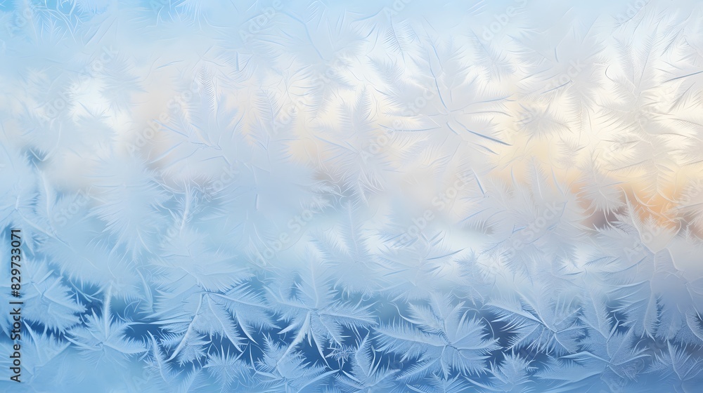 Obraz premium Frozen window with frost patterns on glass. Winter background. Generative AI.