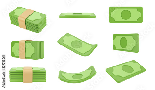 Cash in pack, isolated realistic 3d pile of money. Vector dollars or paper bills for paying and buying. Minimalist application UI icon, economy and banking, earnings and wage. Deposit and investment