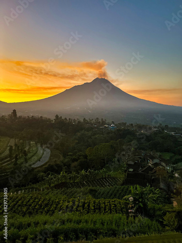 landscape with volcano and clouds