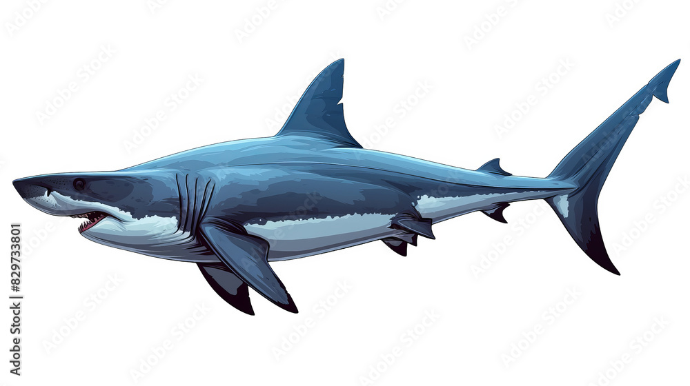 Fototapeta premium Illustration of a great white shark swimming. Perfect for marine life themes, ocean projects, and educational materials.