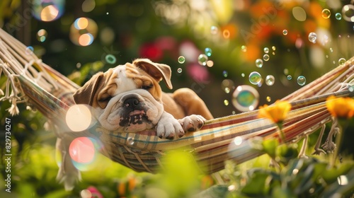 Serene Brown and White Dog Lounging in Hammock