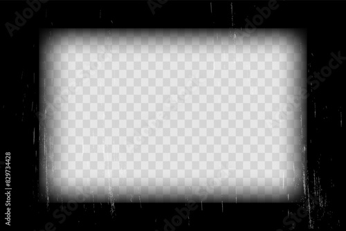 Old cinematic frame, video film strip. Retro vintage tape empty template with slide. Tape border, grunge textured silhuette. Video photo reel on transparent background 