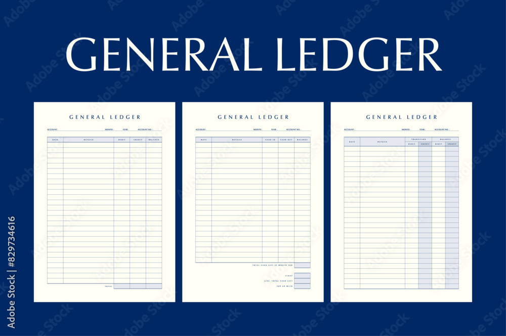 Fototapeta premium General Ledger, Minimal Style, Week start Sunday, Corporate design planner template.