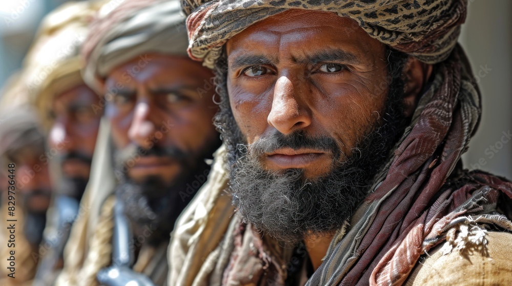 A close-up of tribal men with penetrating stares conveys cultural depth and intensity A close-up of tribal men with penetrating stares conveys cultural depth and intensity