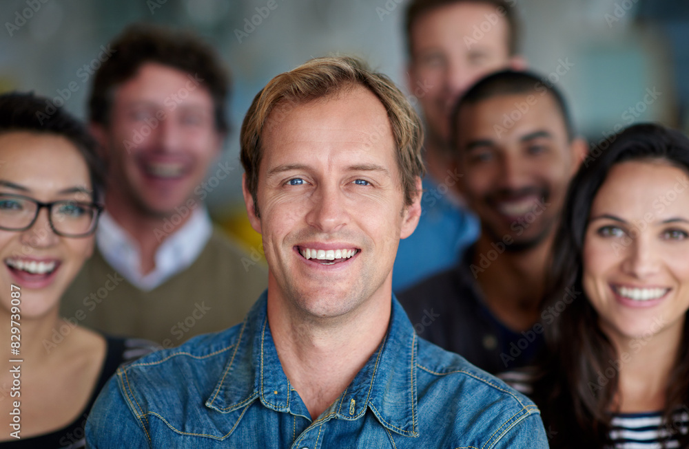 Copywriter, friends and funny with business people laughing together in creative office at work. Collaboration, happy and portrait for men, woman or employee group joking and working as team support Copywriter, friends and funny with business people laughing together in creative office at work. Collaboration, happy and portrait for men, woman or employee group joking and working as team support