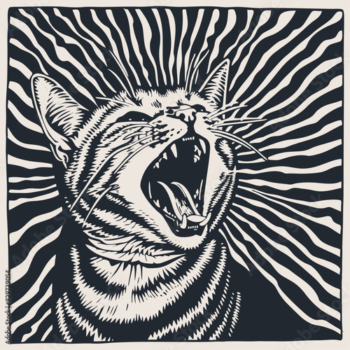 Psychedelic trippy  rave cat, vector illustration