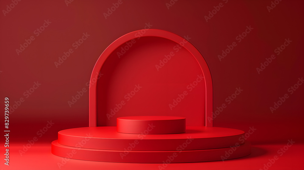 Fototapeta premium Red podium display mockup texture background. Generative AI.