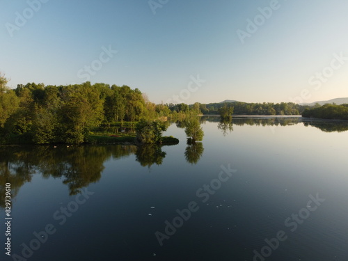 Aerial view of the Main River in Bavaria, Germany