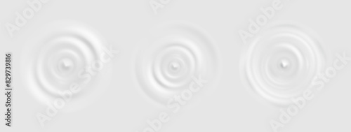 Milk drop splash wave. White water ripple set. 3d liquid circular yogurt abstract surface top view kit. Round sound motion collection. Cosmetic cream and lotion smooth ring design. Milky fluid drink