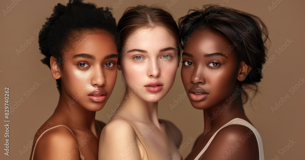 Obraz premium studio portrait of three young women with diverse skin tones