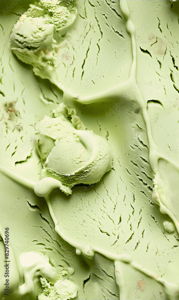 Obraz premium matcha ice cream surface close-up shot, a closeup of the matcha ice cream texture, highlighting its smooth and creamy base with a vibrant green color