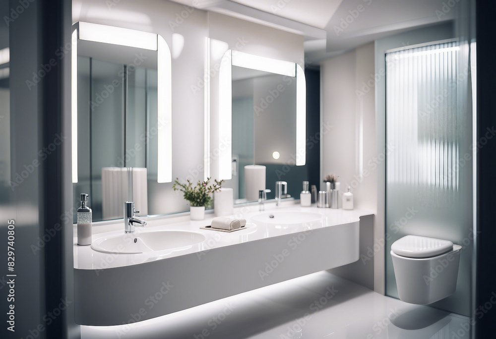 Fototapeta premium hotel bathroom, white glossy color, interior design, ad shot 