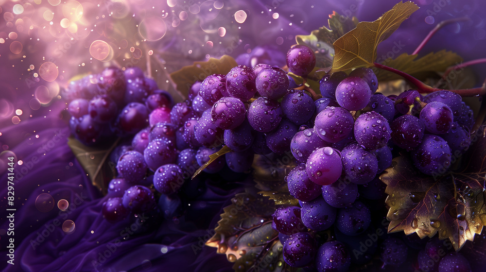 Capturing the essence of nature's bounty, a vibrant cluster of fresh grapes glistens with droplets of water against neutral backdrop, evoking the organic allure and essence of healthy living. Capturing the essence of nature's bounty, a vibrant cluster of fresh grapes glistens with droplets of water against neutral backdrop, evoking the organic allure and essence of healthy living.
