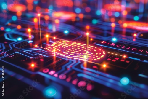 Glowing fingerprint on circuit board illustrating advanced biometric security and data protection in a digital environment.