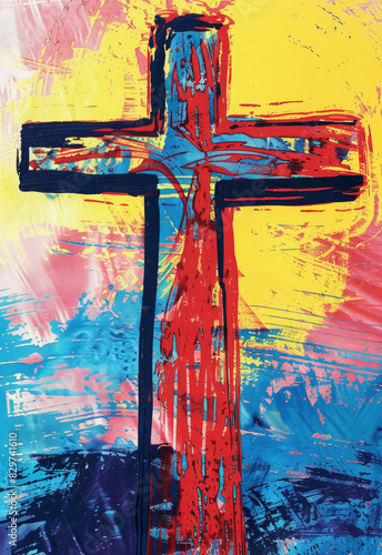 Christian cross illustration risograph.