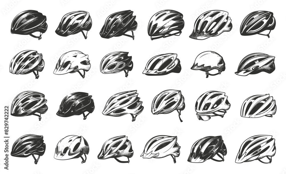 Doodle Style Cycling Helmets Icon Set. Cycling, Helmet, Bike, Bicycle, Safety, Headgear, Sport, Outdoor, Protection, Head, Headwear, Ride, Biking, Adventure, Hand Drawn, Sketch, Drawing, Simple, Low Doodle Style Cycling Helmets Icon Set. Cycling, Helmet, Bike, Bicycle, Safety, Headgear, Sport, Outdoor, Protection, Head, Headwear, Ride, Biking, Adventure, Hand Drawn, Sketch, Drawing, Simple, Low