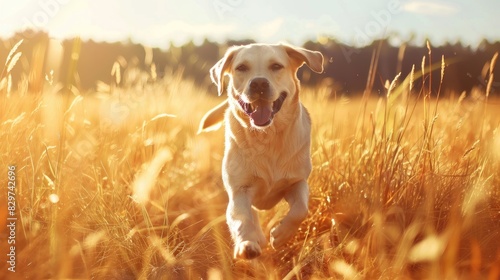 Playful Pup Dashing Through Sunlit Meadow