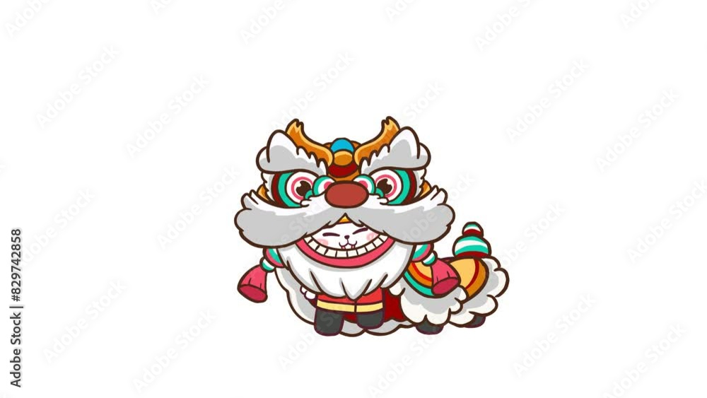 Animated Chinese Lion Dance for Lunar New Year - White Background Animated Chinese Lion Dance for Lunar New Year - White Background