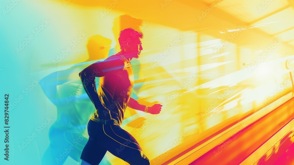 Dynamic silhouette of a person running with vibrant, abstract colors conveying energy, motion, and determination. Dynamic silhouette of a person running with vibrant, abstract colors conveying energy, motion, and determination.
