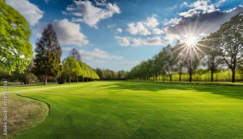 Spring Tranquility: Manicured Lawn and Towering Trees Spring Tranquility: Manicured Lawn and Towering Trees