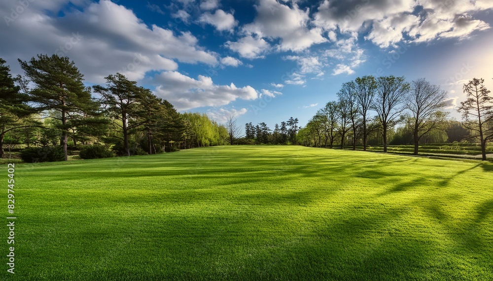 Peaceful Spring Scene: Neatly Cut Lawn and Blue Sky Peaceful Spring Scene: Neatly Cut Lawn and Blue Sky