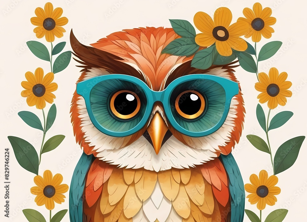 Obraz premium Cute Floral Owl Generative AI Illustration 