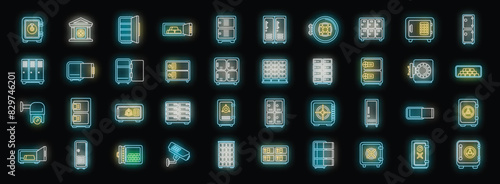 Deposit room icons set outline vector. Money box. Security access neon color on black