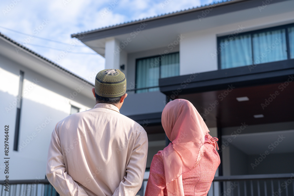 Young couple looking at their new house Young couple looking at their new house