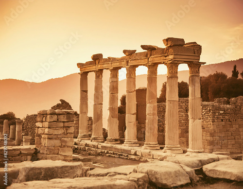 The vintage-toned image captures the majestic Temple of Apollo amid the ancient city ruins, evoking a timeless sense of history and grandeur.


 photo