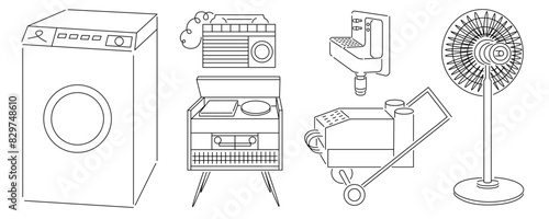 set of isolated linear objects in vector. interior icons for poster sticker design logo