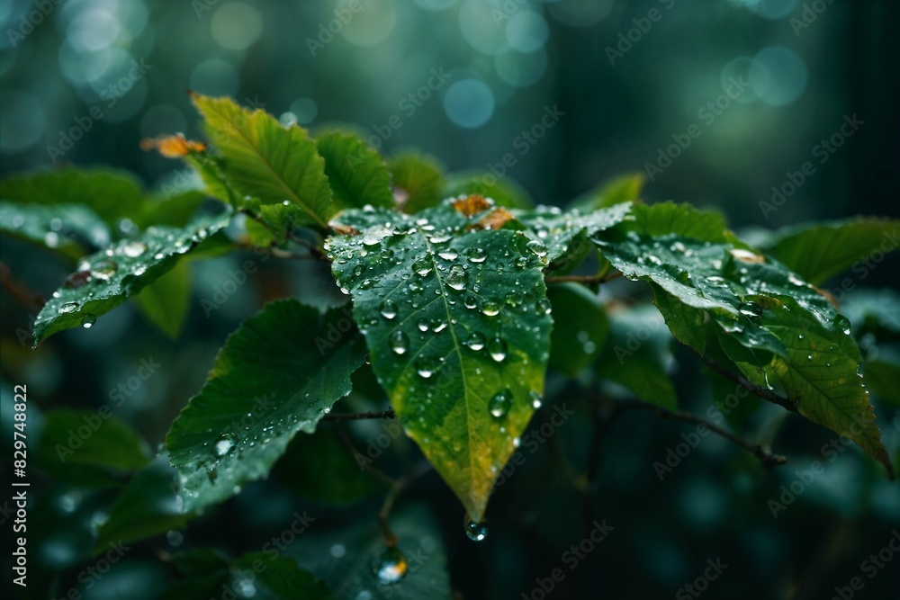 leaves with drops of water