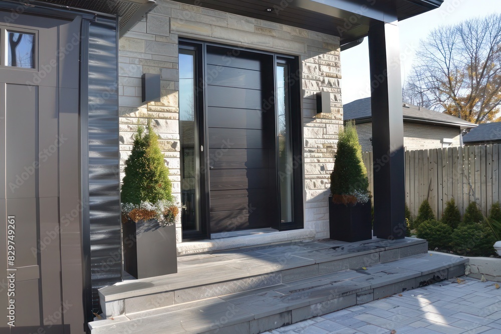 Modern Front Entrance Door: Stylish Dark Grey Fiberglass Entry Door for Contemporary Home Design