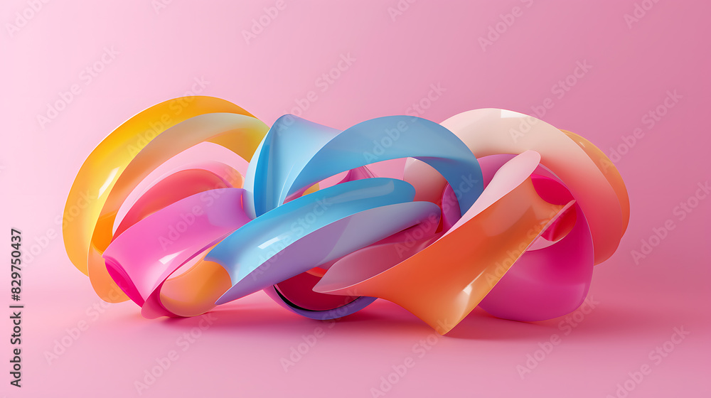 3D Illustration of twisted colorful shapes. Generative AI. 3D Illustration of twisted colorful shapes. Generative AI.